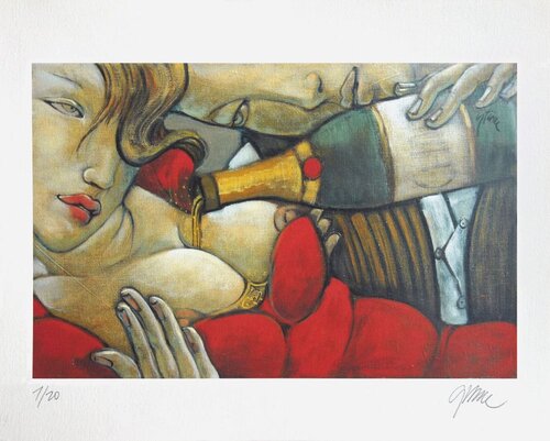 Champagne - robe rouge by Jean-Pierre Ceytaire, Work on Paper for Sale on Singulart