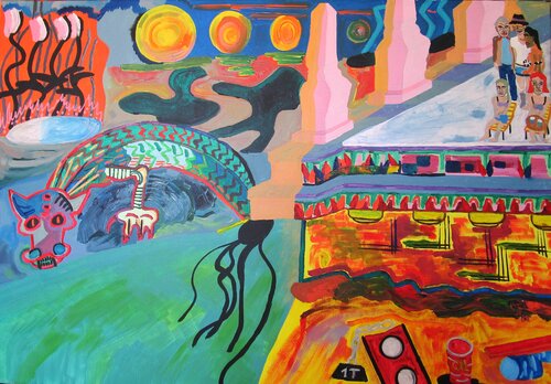Couchés de Soleils vus depuis un Temple Ancien de Thomas Formule, Pintura a la venta en Singulart
