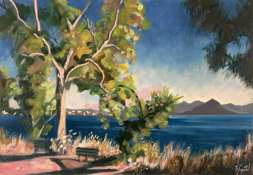 bances sur la route de Perdika par Bertille Gentil, Peinture en vente sur Singulart
