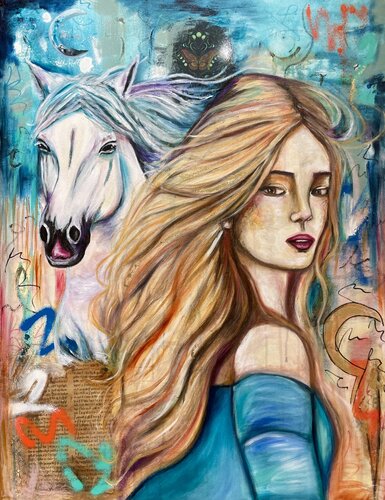 Goddess Sif & the horse (Göttin Sif & das Pferd) von Sonja Neuroth, Malerei kaufen auf Singulart
