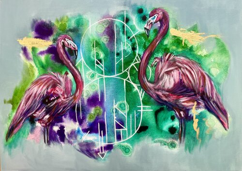 Flamingos | Abundance – Spell No. 8 von Sonja Neuroth, Malerei kaufen auf Singulart