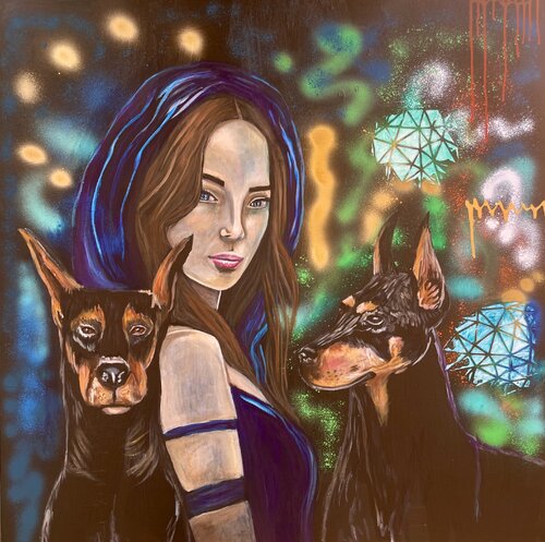 Goddess Hecate & the dogs (Göttin Hekate & die Hunde) von Sonja Neuroth, Malerei kaufen auf Singulart