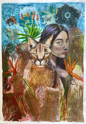 You know the truth - Caracal & woman von Sonja Neuroth, Malerei kaufen auf Singulart