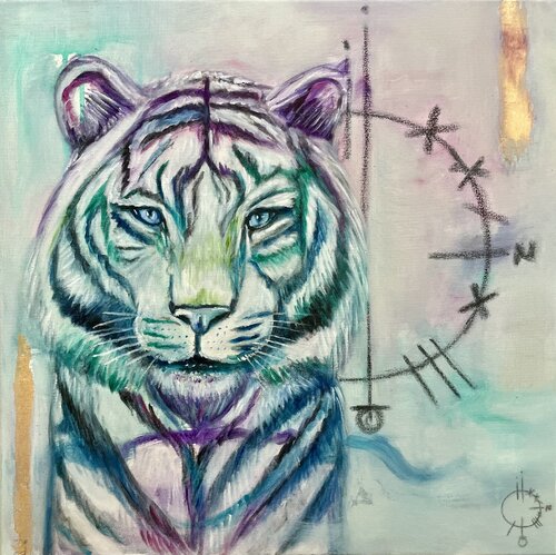 White tiger | self-knowledge - Spell no. 1 (Weißer Tiger | Selbsterkenntnis) von Sonja Neuroth, Malerei kaufen auf Singulart