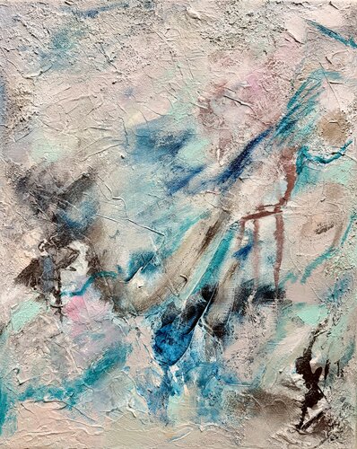 Colors of winter (Farben des Winters) - Modern abstract cool colors and structured paste de Sonja Neuroth, Pintura a la venta en Singulart