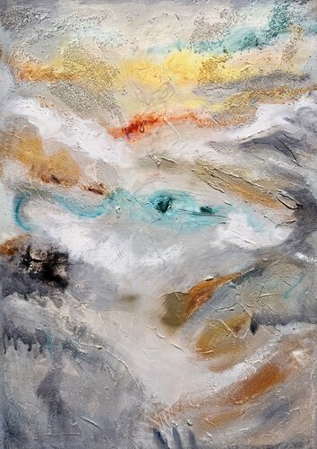 The sun rises again - modern abstract with structure paste (Die Sonne geht wieder auf) de Sonja Neuroth, Pintura a la venta en Singulart
