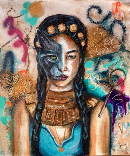 Goddess Bastet (Göttin Bastet) van Sonja Neuroth, Schilderij te koop op Singulart