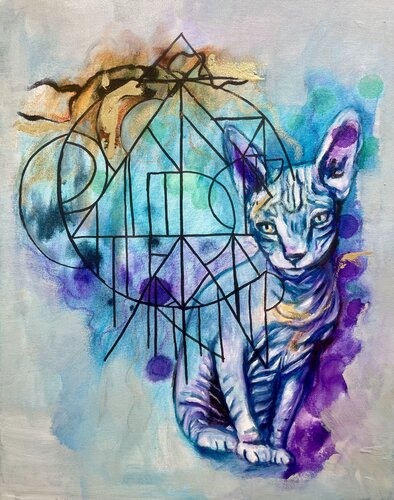 Sphynx Cat | Sensitivity - Spell No. 11 (Sphynxkatze | Feinfühligkeit - Spell no. 11) von Sonja Neuroth, Malerei kaufen auf Singulart