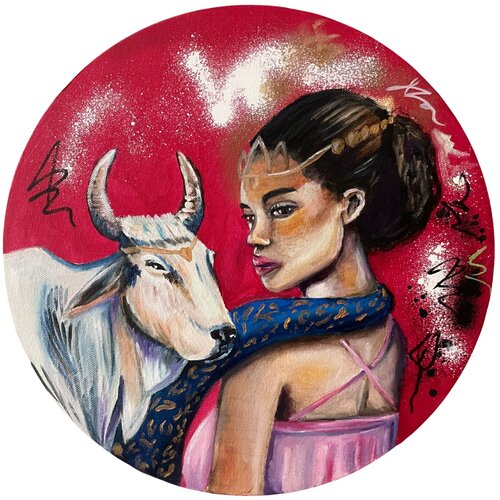 Goddess Anahit & the cow (Göttin Anahit & die Kuh) by Sonja Neuroth, 회화 for Sale on Singulart