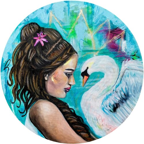 Goddess Sarasvati & the swan (Göttin Saraswati & der Schwan) von Sonja Neuroth, Malerei kaufen auf Singulart