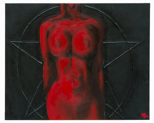 El fin de las galerías, arte moribundo y bruja desnuda lanzando un hechizo van Juan Guerrero, Schilderij te koop op Singulart