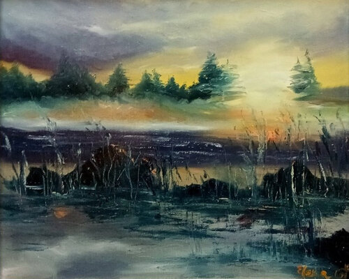 Last Ice, First Fog Sunset. di Elena Gaevskaya, Pittura in vendita su Singulart