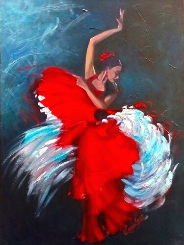 Flamenco in Red. von Elena Gaevskaya, Malerei kaufen auf Singulart