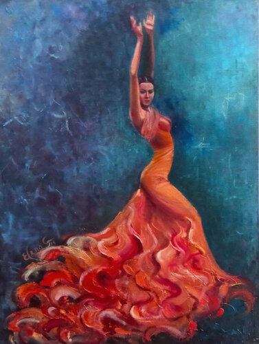 Flamenco in Gold. by Elena Gaevskaya, Painting for Sale on Singulart