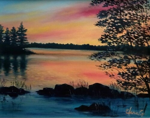 Golden Lake. Sunset. von Elena Gaevskaya, Malerei kaufen auf Singulart