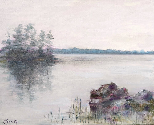 Silver Day on Golden lake. von Elena Gaevskaya, Malerei kaufen auf Singulart