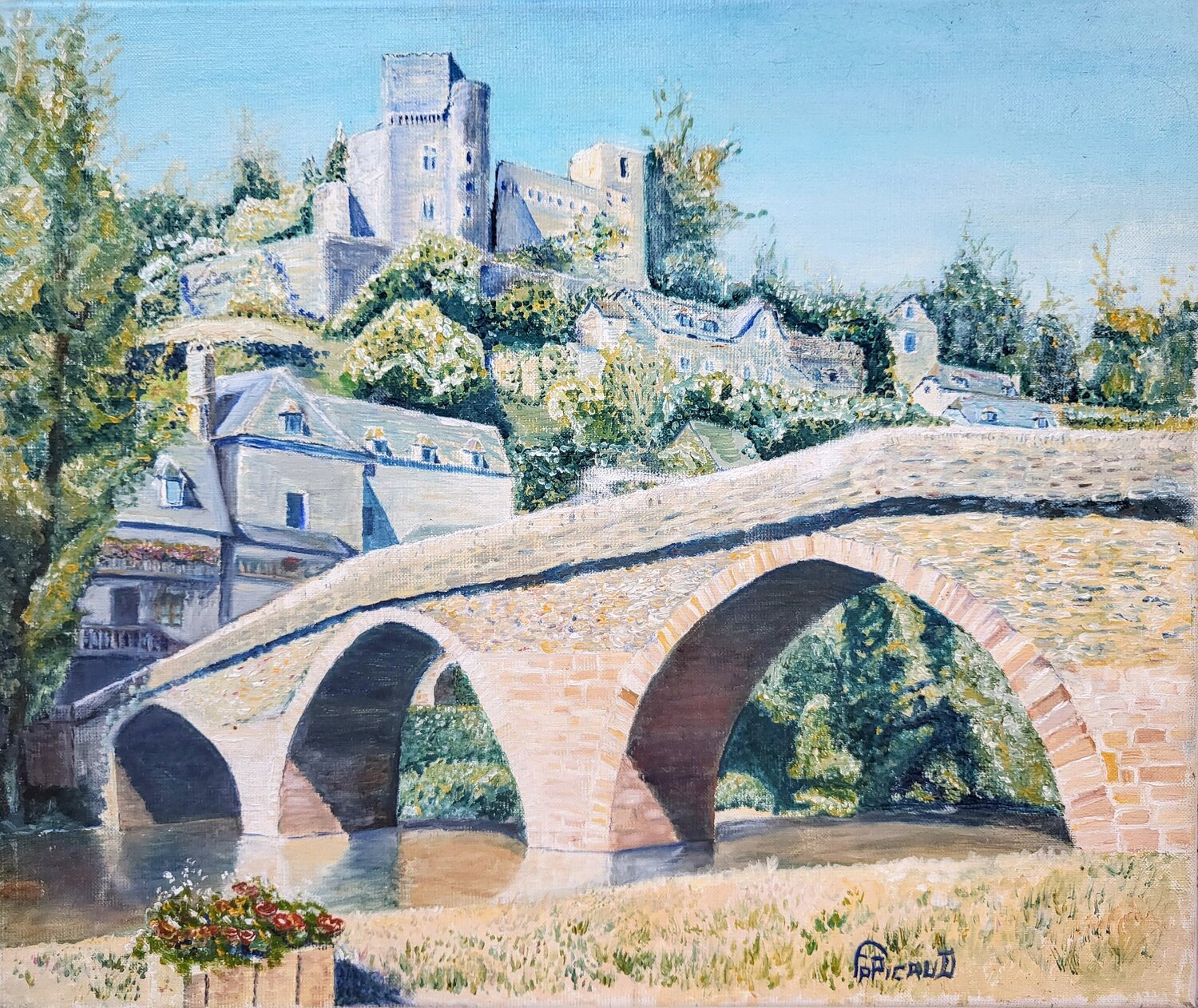 Belcastel en été Frédérique Picaud Originalgemälde zu verkaufen