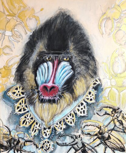 Mandrill mit Hirschkäfer di Tania Mairitsch-Korte, Altri media in vendita su Singulart