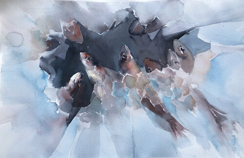 Fish on Ice par Inna Davidovich, Œuvre sur papier en vente sur Singulart