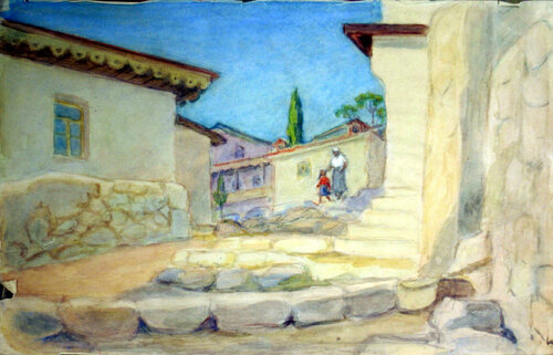 Woman and Girl in the Village van Meir Axelrod, Werk op papier te koop op Singulart