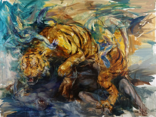 Tiger’s Butt Can Never Be Touched van Ruoyu Gong, Schilderij te koop op Singulart