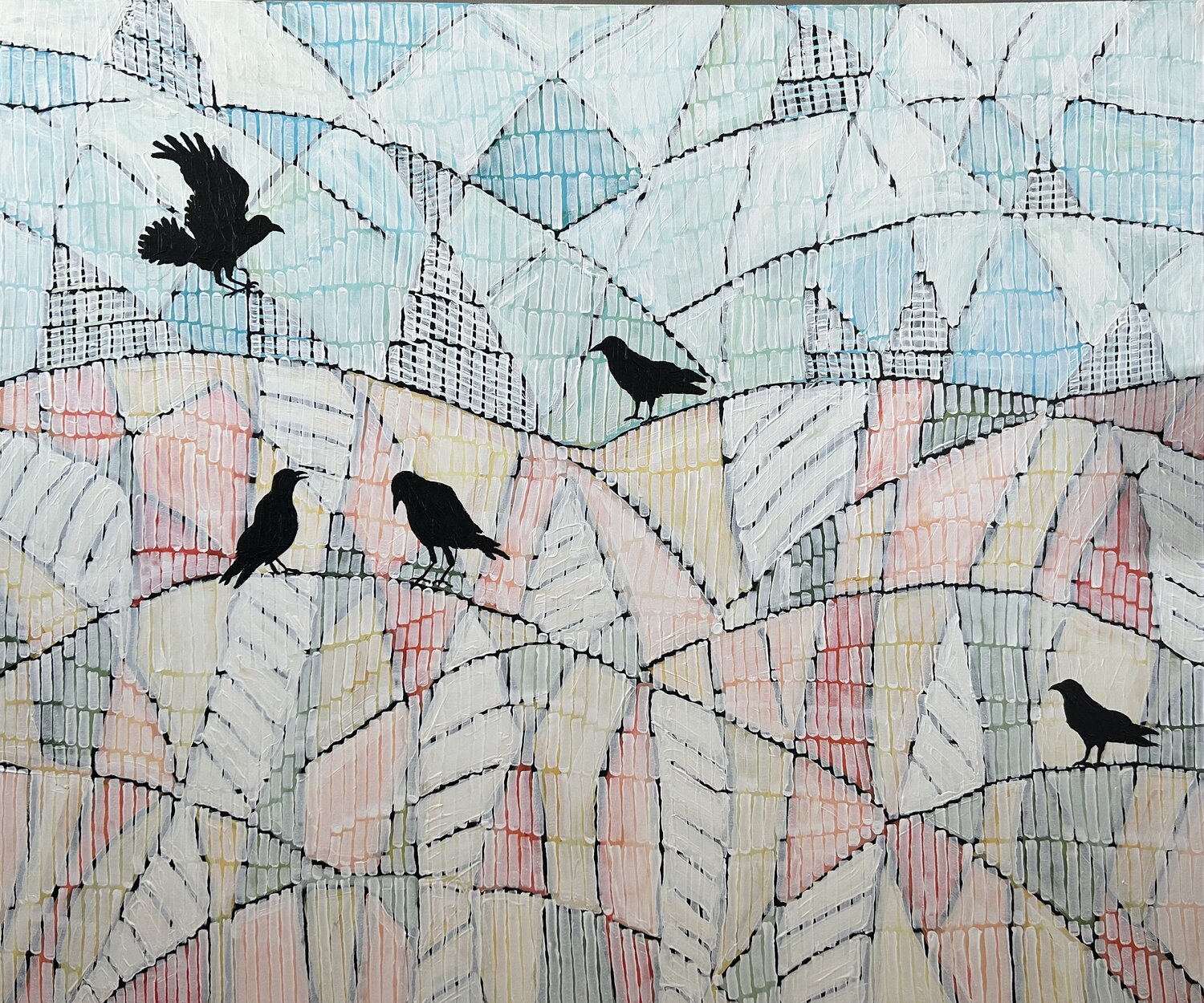 Crows on a Wire Samantha Malone Originalgemälde zu verkaufen