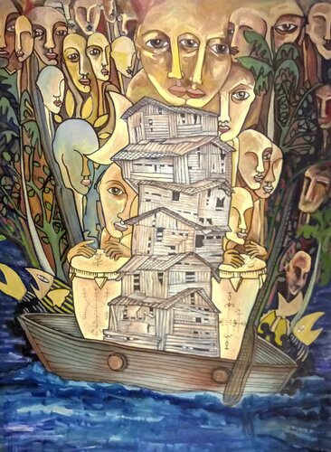 Emigrantes en Miami van Analvis Somoza Jimenez, Schilderij te koop op Singulart