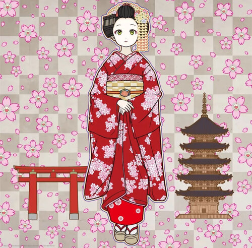 Maiko in Kyoto, Cherry Blossoms on Red von Takashi Murakami, Druck kaufen auf Singulart