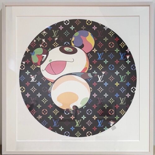 LV   MULTICOLOR MONOGRAM Panda and Flower Hat Man  (Black,  Louis Vuitton, LV) van Takashi Murakami, Afdruk te koop op Singulart
