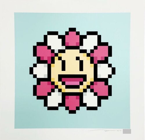 Murakami.Flower #0085 (Smiling Girl, Pink, White, Flower) van Takashi Murakami, Afdruk te koop op Singulart