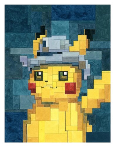 Pikachu with grey felt hat ( Van Gogh) by Adam Lister, Print for Sale on Singulart