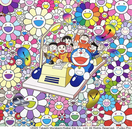 Let’s go on the Time Machine ( Nobita, Takeshi, Shizuka, Suneo, Flowers) by Takashi Murakami, Print for Sale on Singulart