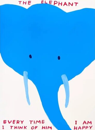 The Elephant Every Time I Think Of Him I Am Happy (Blue) van David Shrigley, Afdruk te koop op Singulart
