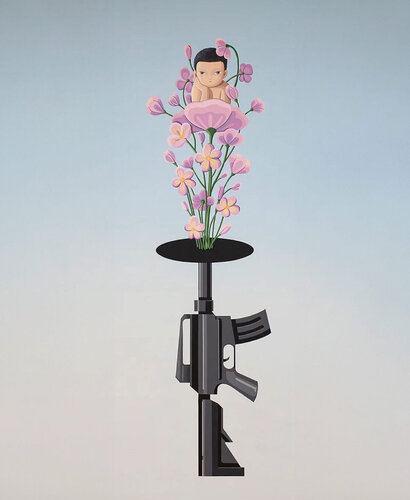 Love Versus Hate ( Rifle, Flowers) von Gongkan, Druck kaufen auf Singulart