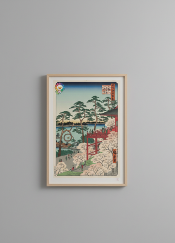 Hiroshige's 100 Famous Views of Edo: Japonisme Reconsidered—Kiyomizu Hall and Shinobazu Pond at Ueno (Flower Parent, Kaikai Kiki) von Takashi Murakami, Druck kaufen auf Singulart