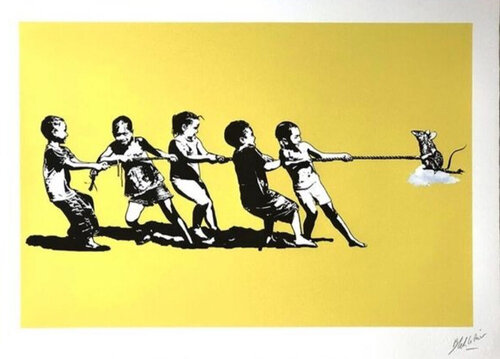 Rope Pulling ( Yellow) by Blek le Rat, Print for Sale on Singulart