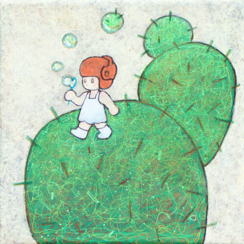 Bubbles and cactus de Lingmuki, Pintura a la venta en Singulart