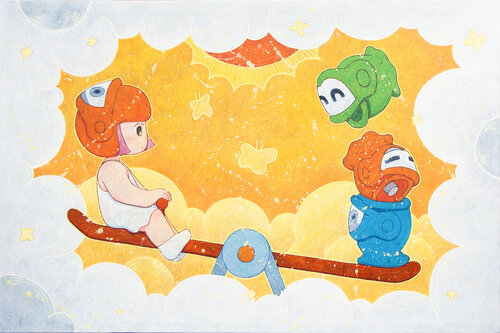 Muki Playing on a Seesaw von Lingmuki, Malerei kaufen auf Singulart