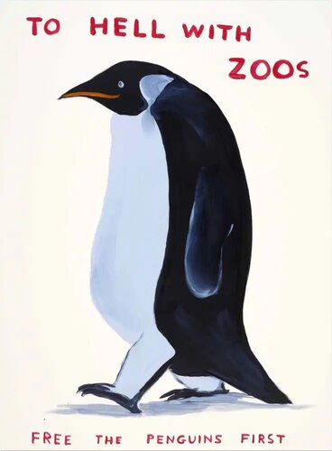 To Hell With Zoos free the penguins first by David Shrigley, 版画 for Sale on Singulart