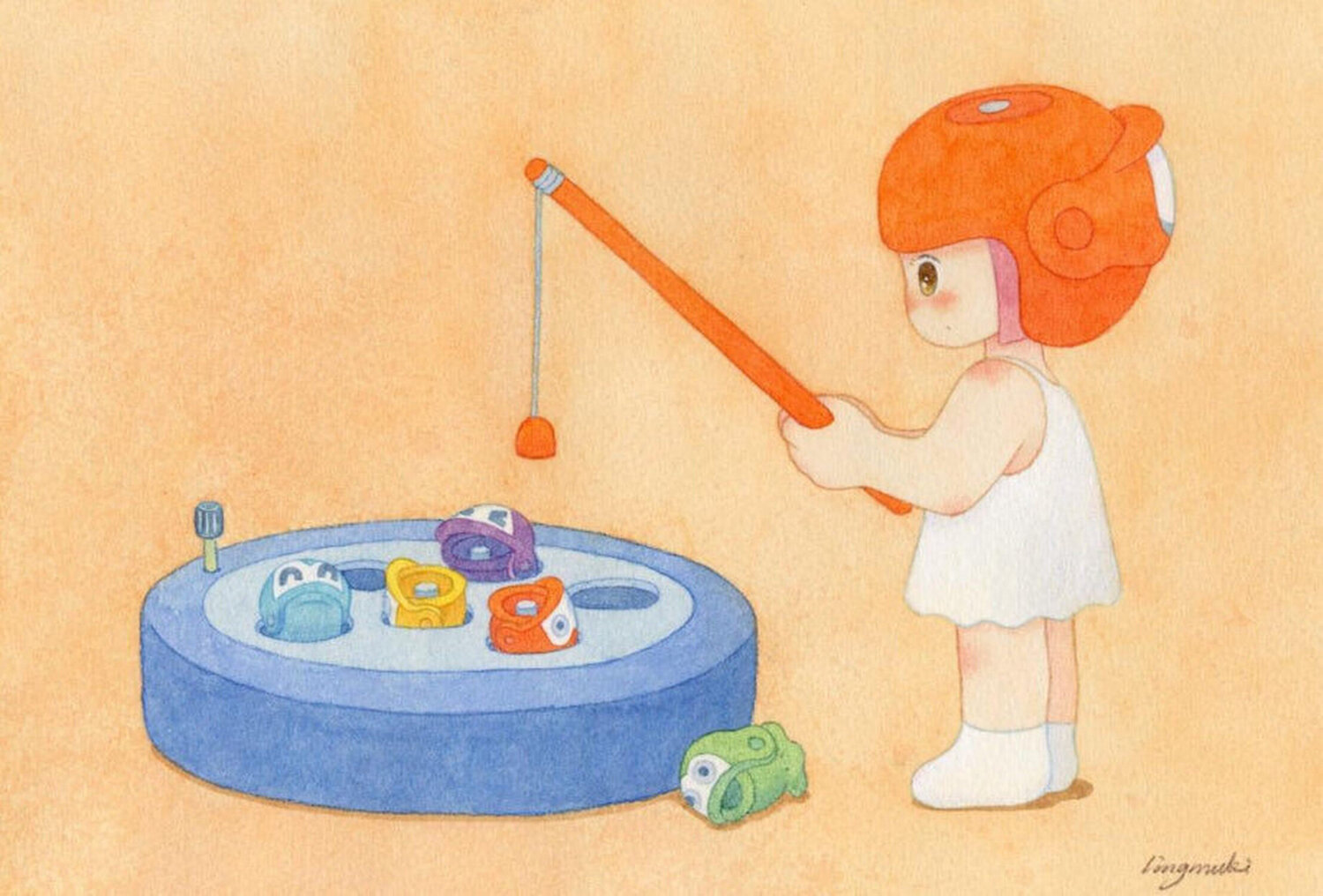 Little Muki Playing Fishing Toy Ling Muki Opera su carta in vendita