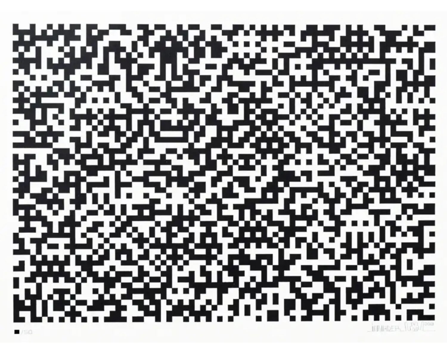 Binary Code (Black) Invader Print for sale