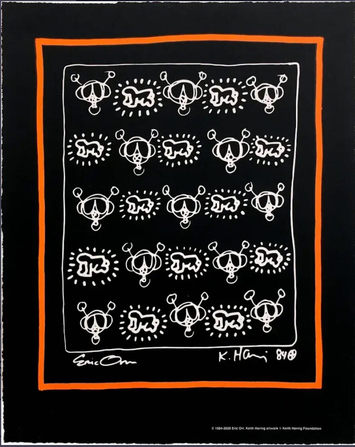 Repeat (Black, Orange) Keith Haring Afdruk te koop