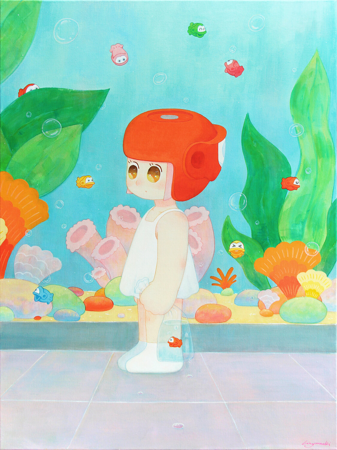 Muki in front of Aquarium Lingmuki