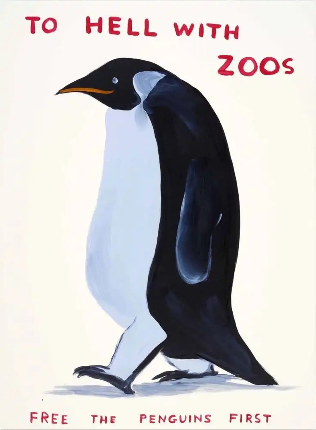 To Hell With Zoos free the penguins first David Shrigley Print for sale
