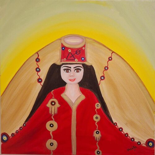 FEMME DIVINE EN KHAMSA di HAIFA MELLITI, Pittura in vendita su Singulart