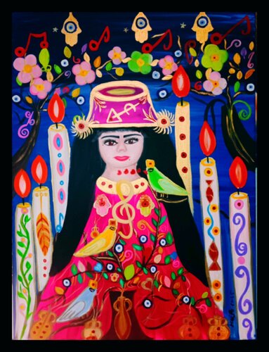 🕯️ TOILE : CELLE QUI VEILLE ENTRE LES MONDES 🧿⚱️🗾 van HAIFA MELLITI, Schilderij te koop op Singulart