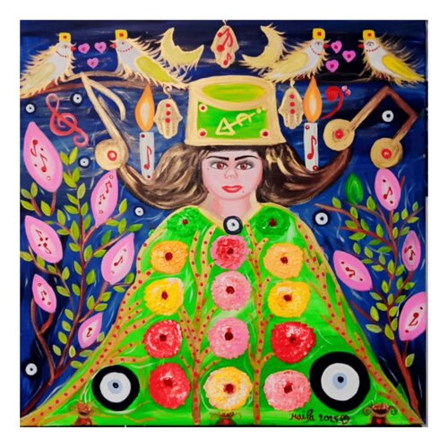 🎨 📿💮DÉESSE DES FLEURS ET DES MÉLODIES DE L'ÂME di HAIFA MELLITI, Pittura in vendita su Singulart