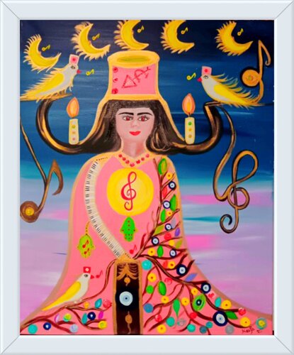 👑🌙 LA REINE DES LUNES ET DES MÉLODIES🎹🪬🧿 van HAIFA MELLITI, Schilderij te koop op Singulart