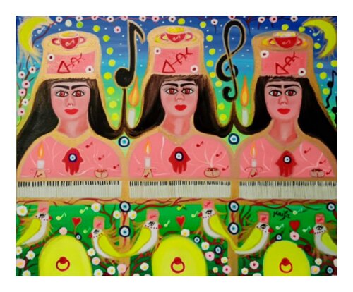 ✨ LES TROIS PRÊTRESSES DE L'UNIVERS ET DES MÉLODIES DIVINES ✨ van HAIFA MELLITI, Schilderij te koop op Singulart