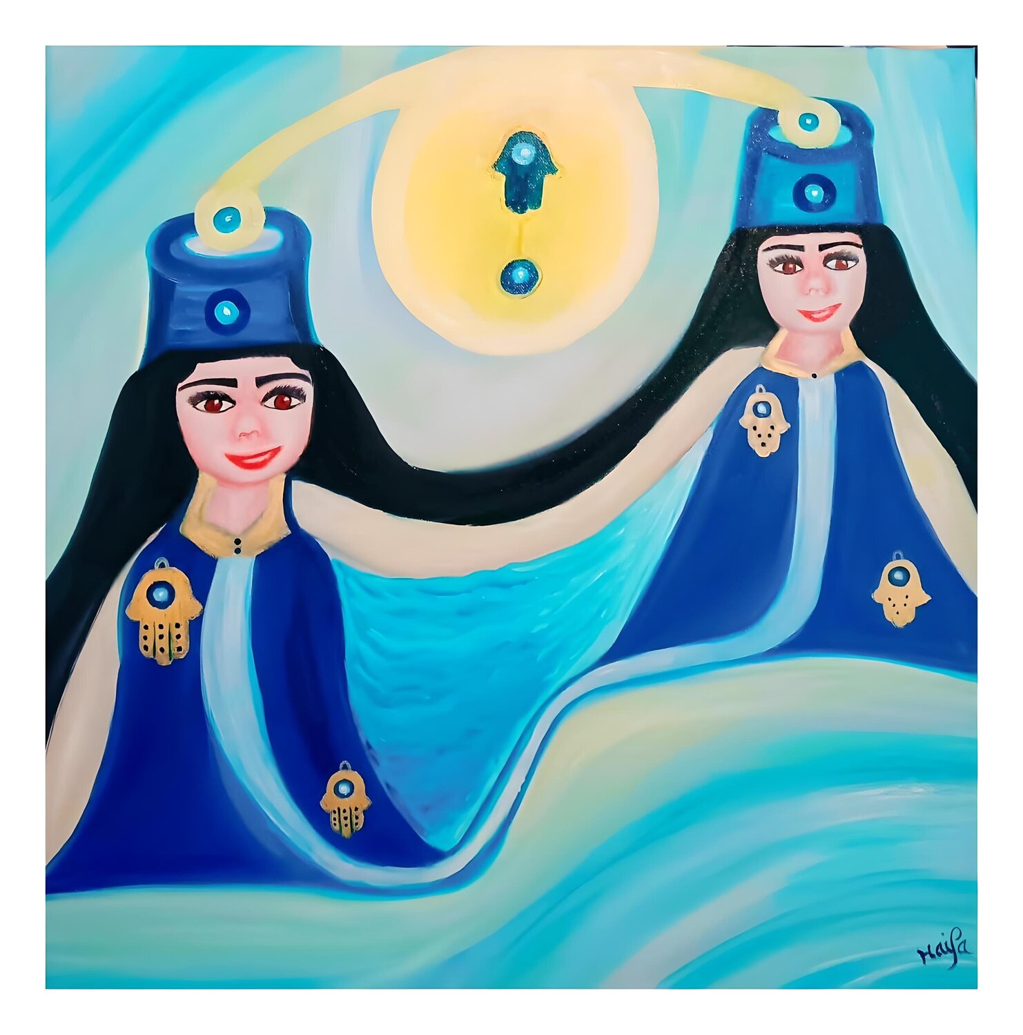 ÂME A ÂME, EN BLEU HAIFA MELLITI Originalgemälde zu verkaufen